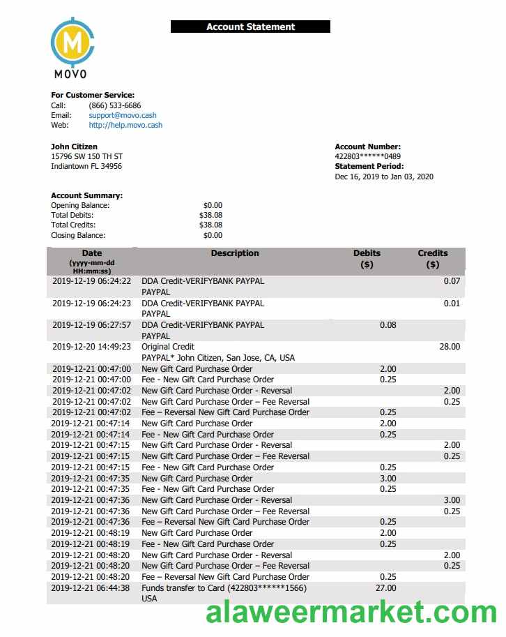 USA MOVO bank statement